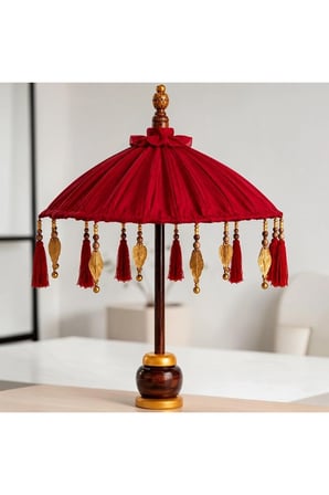 El Yapımı Dekoratif Bali Şemsiyesi 90x40 cm Ahşap Ayaklı Püsküllü