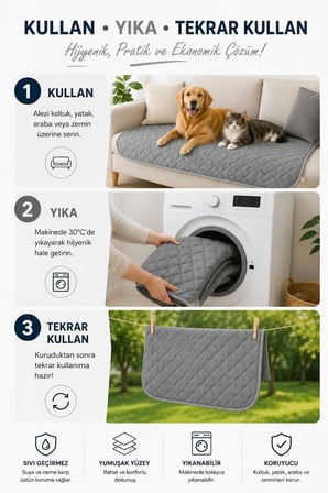 Yıkanabilir Kapitone Sıvı Geçirmez Kedi/Köpek Çiş Pedi, Konforlu ve Güvenli