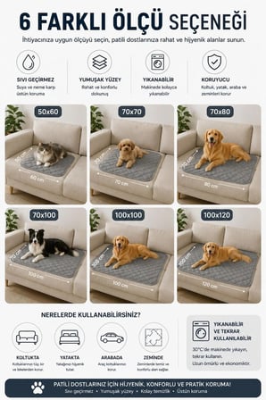 Yıkanabilir Kapitone Sıvı Geçirmez Kedi/Köpek Çiş Pedi, Konforlu ve Güvenli