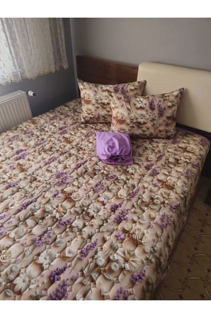 LİLA LAVANTA DESENLİ 4 PARÇA PİKE TAKIMI SETİ