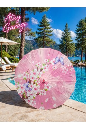 Japon Sakura Desenli Pembe Katlanabilir Şemsiye