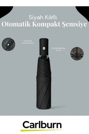 Rüzgara Dayanıklı Su Geçirmek Otomatik Siyah Kılıflı Kompakt Şemsiye