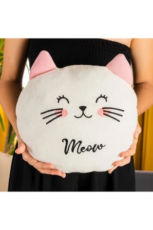 10 Adet Peluş Kedi Yastık, Polar Kumaş, Elyaf Dolgulu