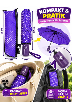 Puantiyeli Tam Otomatik Katlanabilir 8 Telli Şemsiye