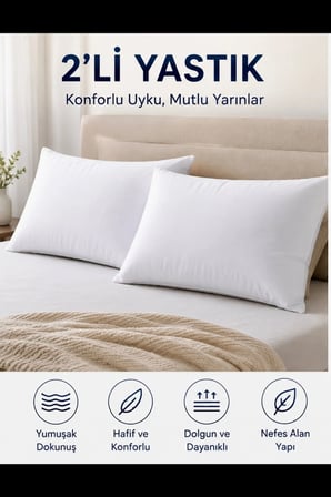 Slikon Dolgulu Pamuklu Yumuşak Dokulu 2 Adet 50 x 70 cm Yastık