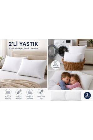 Slikon Dolgulu Pamuklu Yumuşak Dokulu 2 Adet 50 x 70 cm Yastık