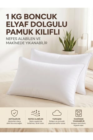 2'li Elyaf Yastık 1 KG Pamuk Kılıflı Yastık Seti