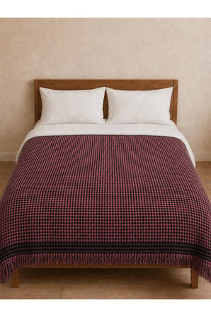 Bordo Siyah Desenli Çift Kişilik Pike 180x220 cm Püsküllü
