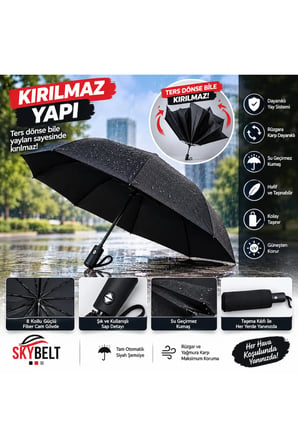 İŞBİR EKSTRA GÜÇLÜ TAM OTOMATİK KIRILMAYAN UNİSEX KATLANIR ŞEMSİYE