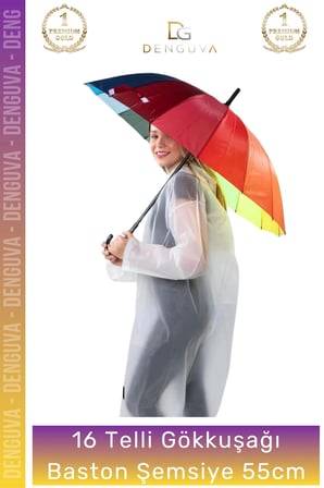 Rüzgara Dayanıklı Otomatik 16 Telli Gökkuşağı Şemsiye 55cm