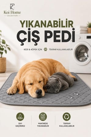 Yıkanabilir Gri Köpek ve Kedi Çiş Pedi, Sıvı Geçirmez, Konforlu ve Temiz
