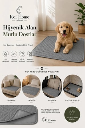 Yıkanabilir Gri Köpek ve Kedi Çiş Pedi, Sıvı Geçirmez, Konforlu ve Temiz