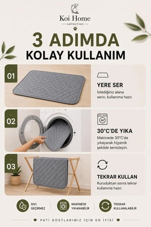 Yıkanabilir Gri Köpek ve Kedi Çiş Pedi, Sıvı Geçirmez, Konforlu ve Temiz