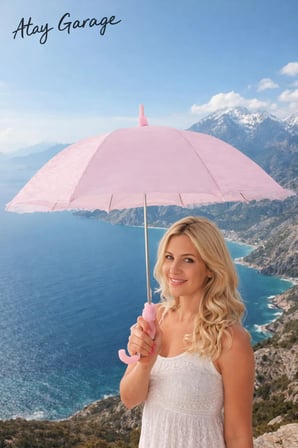 Büyük Boy Astarlı Pembe Şemsiye 90-75CM