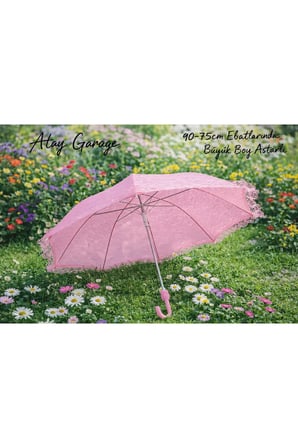Büyük Boy Astarlı Pembe Şemsiye 90-75CM