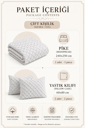 Bej Çift Kişilik Bohem Pike Takımı 240x250 Yatak Örtüsü Seti