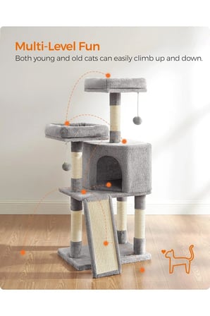 Yumuşak Pelüş Kedi Tırmalama Ağacı 115 cm, Sisal Sarmalı