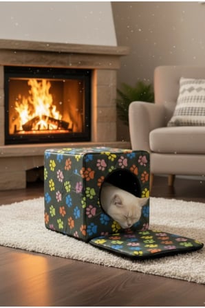 Çok Amaçlı Dönüşebilir Kedi Evi ve Minderi Çok Yönlü Evcil Ürün