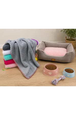 Yumuşak 50x100 cm Kedi ve Köpek Battaniyesi ile İnce Yer Minderi Seti