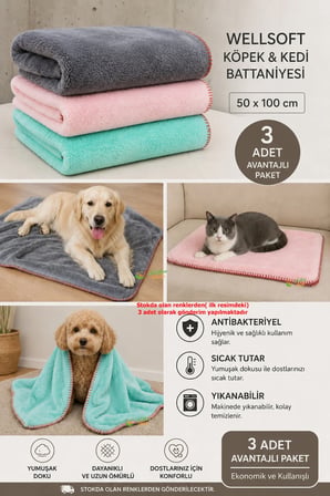 Yumuşak 50x100 cm Kedi ve Köpek Battaniyesi ile İnce Yer Minderi Seti