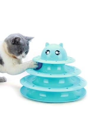 Renkli 3 Katlı Kedi Oyuncağı Turntable ile Eğlence Dolu Anlar