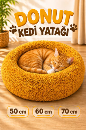 Yumuşak Peluş Kedi ve Köpek Yuvarlak Yatak, Rahat Uyku Alanı