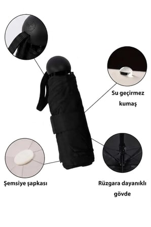 Fermuarlı Kılıflı Rüzgar Koruma 8 Fiber Telli Şemsiye