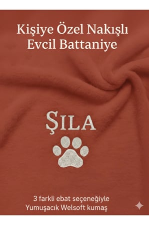Kiremit Renkli Welsoft Kedi Köpek Battaniye Nakışlı Kişiselleştirilebilir