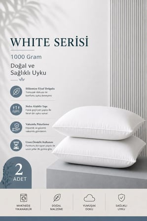 2 Adet %100 Pamuk Silikon Dolgulu Yastık Yıkanabilir 1000 gr