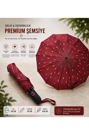 8 Telli Desenli Otomatik Su İtici Kumaşlı Katlanır Şemsiye