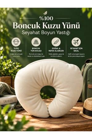 %100 Boncuk Kuzu Yünü Boyun Yastığı