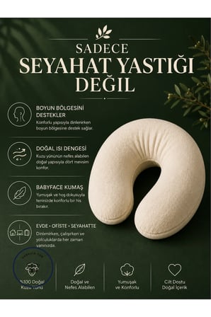 %100 Boncuk Kuzu Yünü Boyun Yastığı
