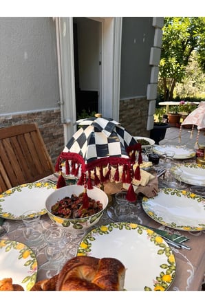 Işıklı Bali Şemsiyesi Dama Desen