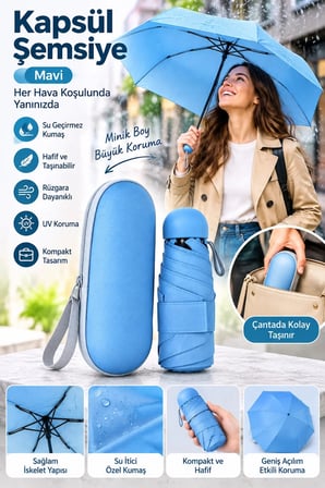 Paris Capsule Premium Şemsiye - Taşıma Çantalı ve Su Geçirmez Tasarım
