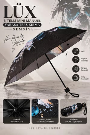 Lüx Rüzgarda Kırılmayan 8 Telli Manuel Yarasa Ters Şemsiye