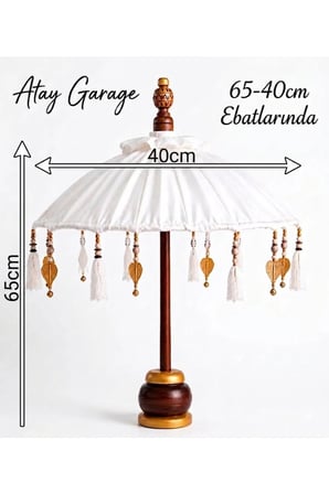 Elyapımı Ahşap Püsküllü Dekoratif Abajur 65-40cm
