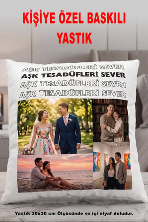 Aşk Tesadüfleri Sever Baskılı Yastık Sevgili Arkadaş Hediyesi