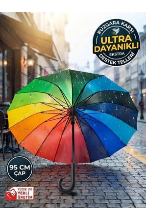 İŞBİR 16 TEL KALIN İSKELET BÜYÜK GÖKKUŞAĞI ŞEMSİYE