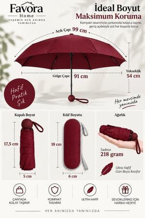 Katlanır Çanta Boy Mini Şemsiye Bordo