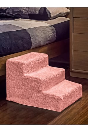 Pembe 3 Basamak Sünger Merdiven, Kedi ve Köpekler İçin Güvenli ve Konforlu