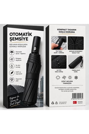 Tam Otomatik Kırılmaz Siyah Şemsiye