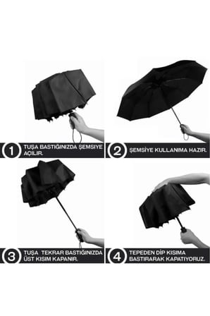 Tam Otomatik Kırılmaz Siyah Şemsiye