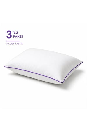 Biyeli Yastık 3'li Paket 50x70 cm 700 gr Boncuk Silikon Elyaf Dolgulu Mor