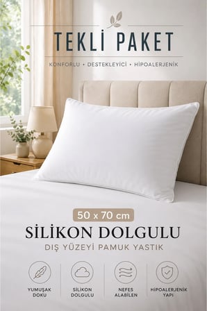 Yastık 50 x 70 cm Slikon Dolgulu Dış Yüzeyi Pamuklu Yumuşak Dokulu 900 gr D