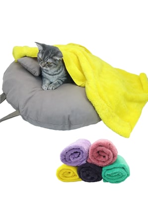 Pelüş Kedi Köpek Yatağı ve Battaniye 90x60cm, Rahat Evcil Matı