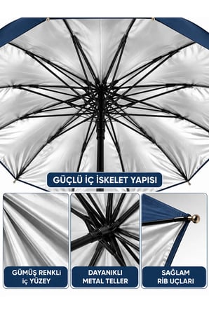 16 Telli Büyük Boy Baston Saplı Yağmur Şemsiyesi
