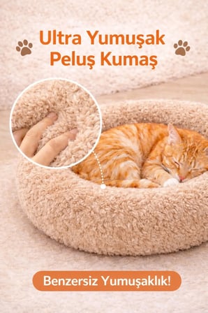 Yumuşak Peluş Yuvarlak Kedi ve Köpek Yatağı, Rahat ve Şık Tasarım
