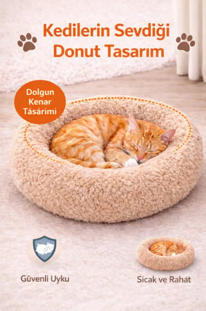 Yumuşak Peluş Yuvarlak Kedi ve Köpek Yatağı, Rahat ve Şık Tasarım
