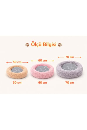 Yumuşak Peluş Yuvarlak Kedi ve Köpek Yatağı, Rahat ve Şık Tasarım