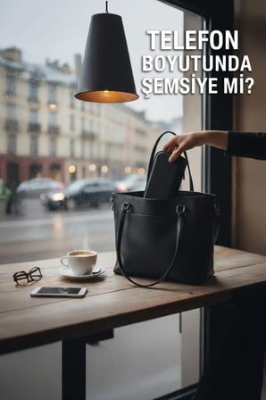 Siyah Mini Kapsül Şemsiye - Kompakt Taşınabilir UV Korumalı